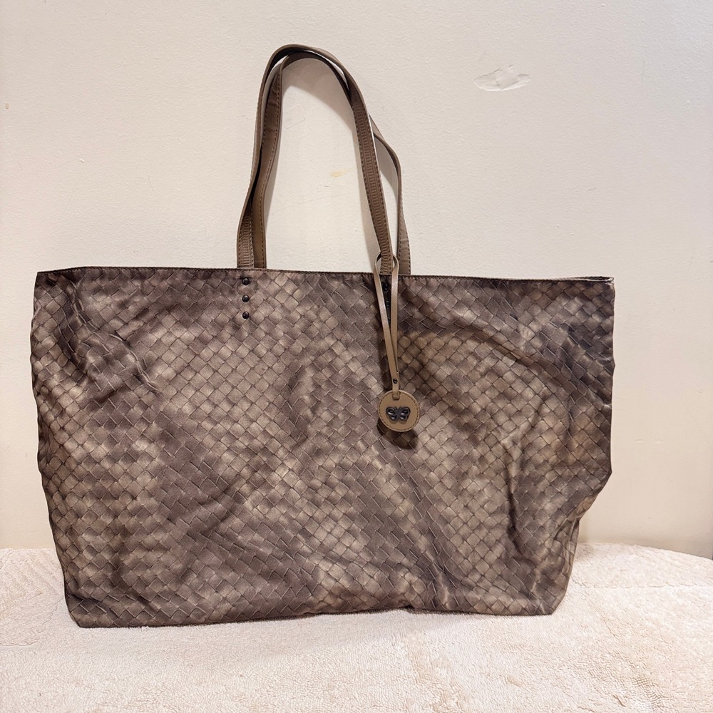 Bottega Veneta Women's Brown Intrecciato Print Nylon Tote Bag Oversized
